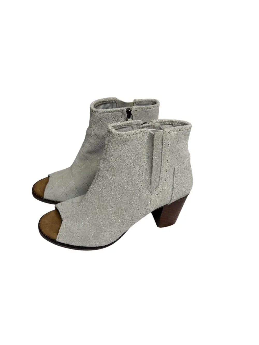 Toms Majorca Boots Peep Toe Suede Quilted Block Heel Gray 7 Women NWOT